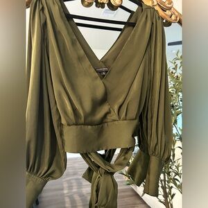 Banana Republic Olive Wrap Top silk